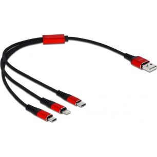 DeLock Regular USB to Lightning / Type-C / micro USB Cable Μαύρο 0.3m (85891)