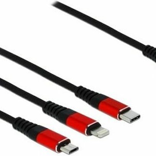 DeLock Regular USB to Lightning / Type-C / micro USB Cable Μαύρο 0.3m (85891)