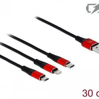 DeLock Regular USB to Lightning / Type-C / micro USB Cable Μαύρο 0.3m (85891)