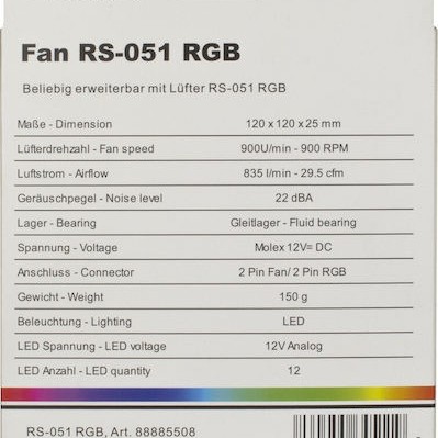 Argus RS-051 RGB Case Fan 120mm με Σύνδεση 4-Pin PWM