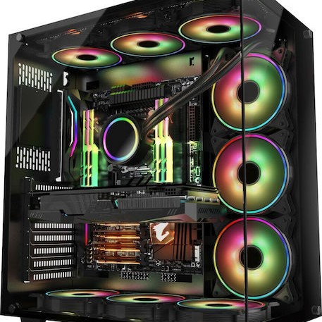 Inter-Tech C-701 Panorama Gaming Midi Tower Κουτί Υπολογιστή με Πλαϊνό Παράθυρο Μαύρο