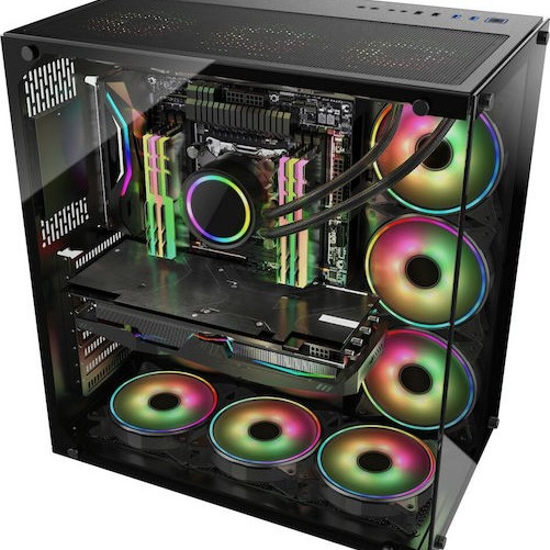 Inter-Tech C-701 Panorama Gaming Midi Tower Κουτί Υπολογιστή με Πλαϊνό Παράθυρο Μαύρο