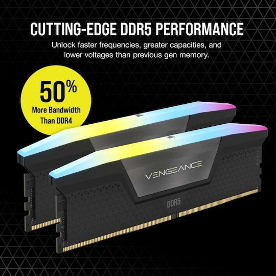 Corsair Vengeance RGB XMP DDR5 96GB RAM με 2x48GB Modules και Ταχύτητα 6400 για Desktop