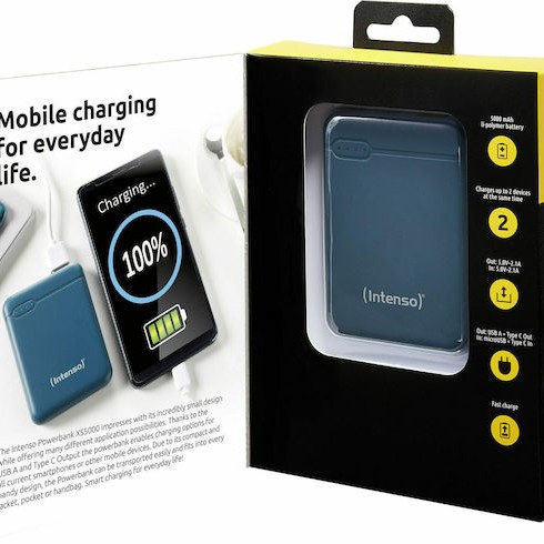 Intenso XS Power Bank 5000mAh με Θύρα USB-A και Θύρα USB-C Πετρόλ