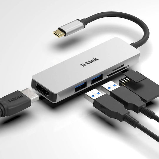 D-Link USB-C Docking Station με HDMI 4K Ασημί (DUB-M530)