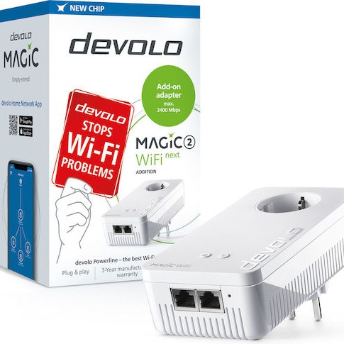 Devolo Magic 2 WiFi next Powerline για Ασύρματη Σύνδεση Wi‑Fi 5 με Passthrough Πρίζα και 2 Θύρες Gigabit Ethernet