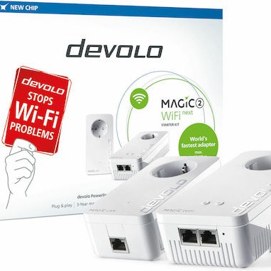 Devolo Magic 2 WiFi next Powerline Διπλού Kit για Ασύρματη Σύνδεση Wi‑Fi 5 με Passthrough Πρίζα και 2 Θύρες Gigabit Ethernet