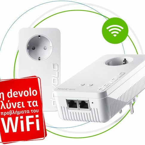 Devolo Magic 2 WiFi next Powerline Διπλού Kit για Ασύρματη Σύνδεση Wi‑Fi 5 με Passthrough Πρίζα και 2 Θύρες Gigabit Ethernet