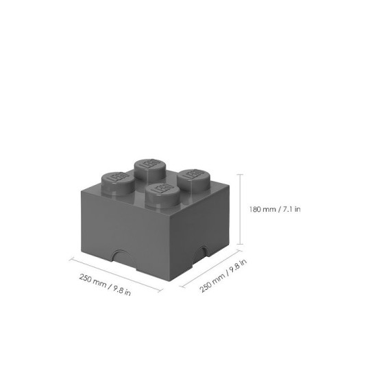 Lego Παιδικό Κουτί Αποθήκευσης από Πλαστικό 4 Knobs Γκρι 25x25x18cm