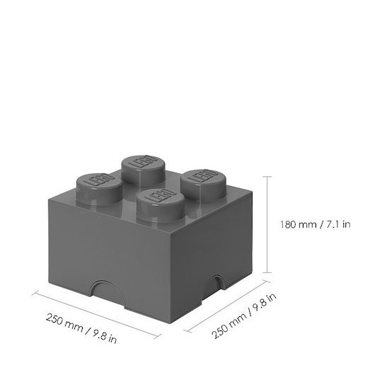 Lego Παιδικό Κουτί Αποθήκευσης από Πλαστικό 4 Knobs Γκρι 25x25x18cm