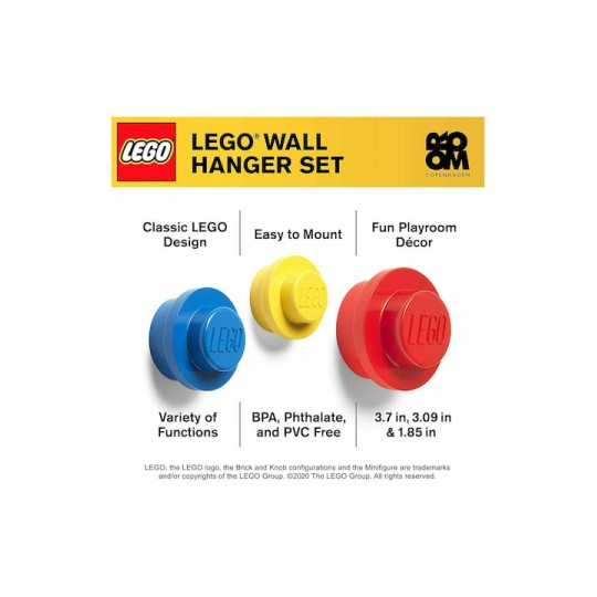Room Copenhagen Lego Wall Bracket Παιδική Κρεμάστρα Πολλαπλών Θέσεων Πλαστική Red/Yellow/Blue 3τμχ