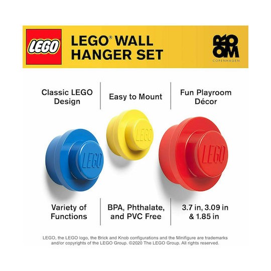 Room Copenhagen Lego Wall Bracket Παιδική Κρεμάστρα Πολλαπλών Θέσεων Πλαστική Red/Yellow/Blue 3τμχ
