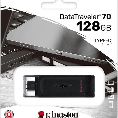 Kingston DataTraveler 70 128GB USB 3.2 Stick με σύνδεση USB-C Μαύρο