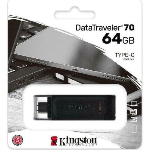 Kingston DataTraveler 70 64GB USB 3.2 Stick με σύνδεση USB-C Μαύρο