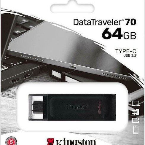 Kingston DataTraveler 70 64GB USB 3.2 Stick με σύνδεση USB-C Μαύρο