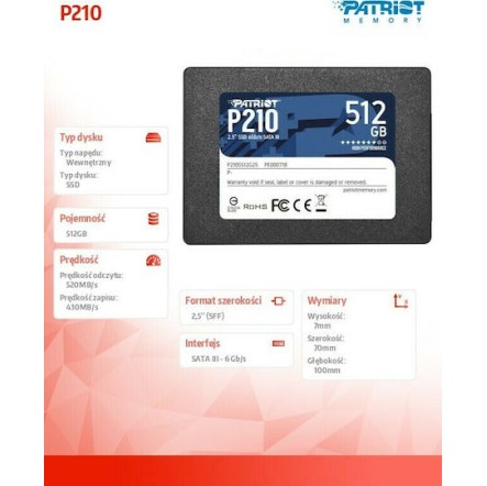 Patriot P210 SSD 512GB 2.5'' SATA III