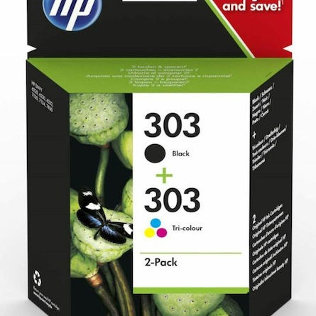 HP 303 Γνήσιο Πακέτο 2 Μελανιών Εκτυπωτή InkJet Πολλαπλό (Color) / Μαύρο (3YM92AE)