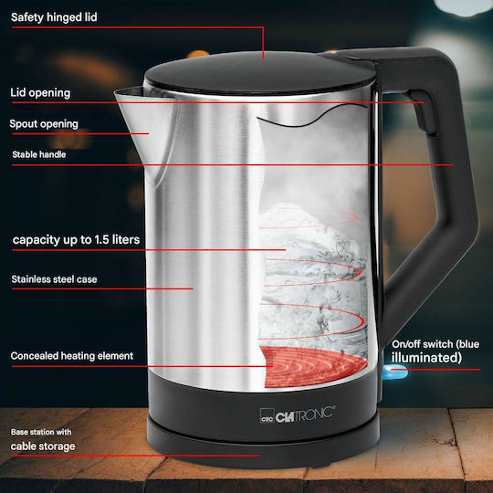 Clatronic WKS 3692 Βραστήρας 1.5lt 2200W Μαύρος