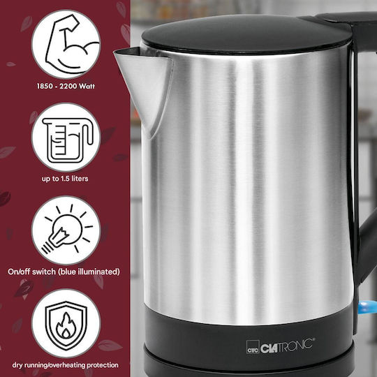 Clatronic WKS 3692 Βραστήρας 1.5lt 2200W Μαύρος