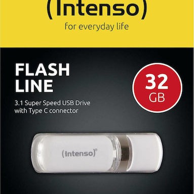 Intenso Flash Line 32GB USB 3.1 Stick με σύνδεση USB-C Λευκό