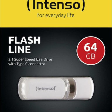 Intenso Flash Line 64GB USB 3.1 Stick με σύνδεση USB-C Λευκό
