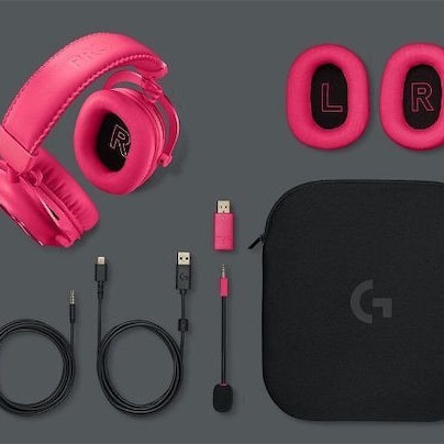 Logitech Pro X 2 Lightspeed Ασύρματο Over Ear Gaming Headset με σύνδεση 3.5mm / Bluetooth Ροζ