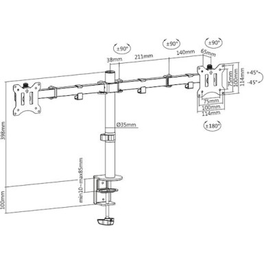 Digitus Βάση Γραφείου για 2 Οθόνες έως 32