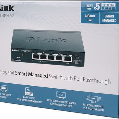 D-Link DGS-1100-05PD v2 Managed L2 PoE Switch με 5 Θύρες Gigabit (1Gbps) Ethernet