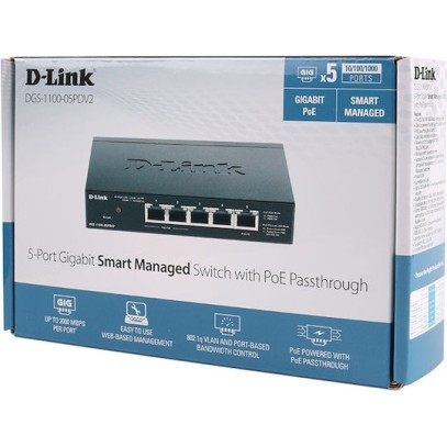 D-Link DGS-1100-05PD v2 Managed L2 PoE Switch με 5 Θύρες Gigabit (1Gbps) Ethernet