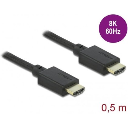 DeLock HDMI 2.1 Cable HDMI male - HDMI male 0.5m Μαύρο