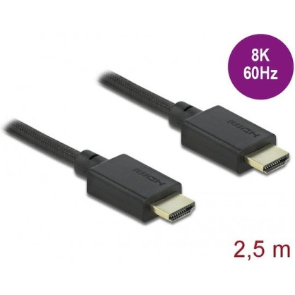 DeLock HDMI 2.1 Braided Cable HDMI male - HDMI male 2.5m Μαύρο
