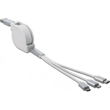 DeLock Retractable USB to Lightning / Type-C / micro USB Cable Λευκό 0.98m (85850)
