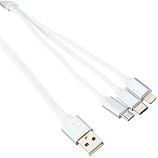 DeLock Retractable USB to Lightning / Type-C / micro USB Cable Λευκό 0.98m (85850)