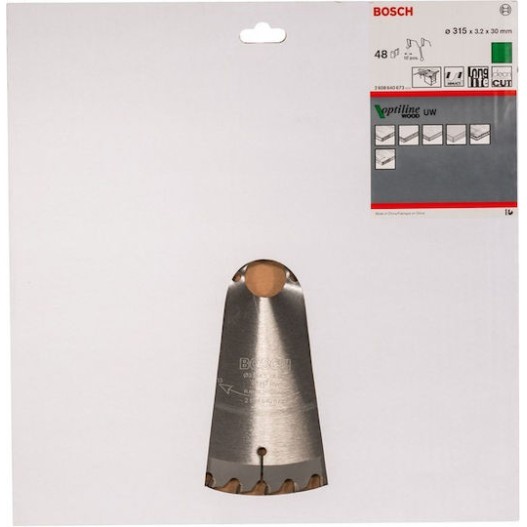 Bosch Δίσκος Κοπής Ξύλου με 48 Δόντια 315mm 2608640673