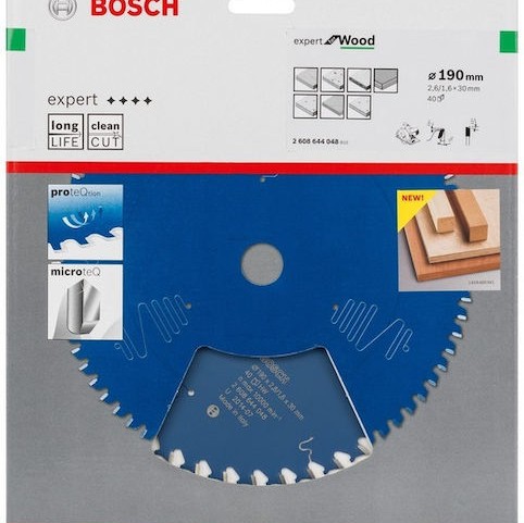 Bosch Expert for Wood Δίσκος Κοπής Ξύλου με 40 Δόντια 190mm 2608644048
