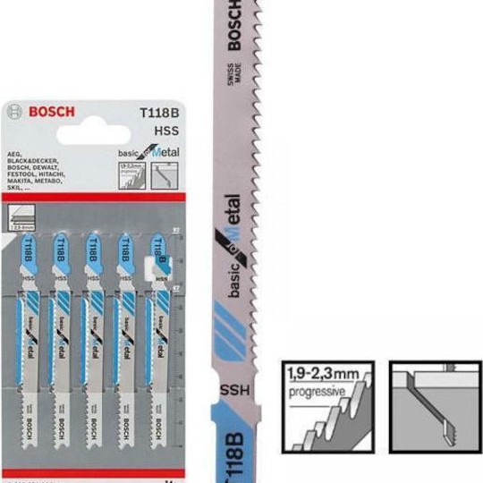 Bosch T118B Λάμες Basic for Metal για Μέταλλο 100mm 5τμχ
