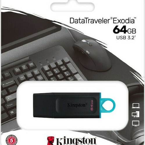 Kingston DataTraveler Exodia 64GB USB 3.2 Stick Μαύρο
