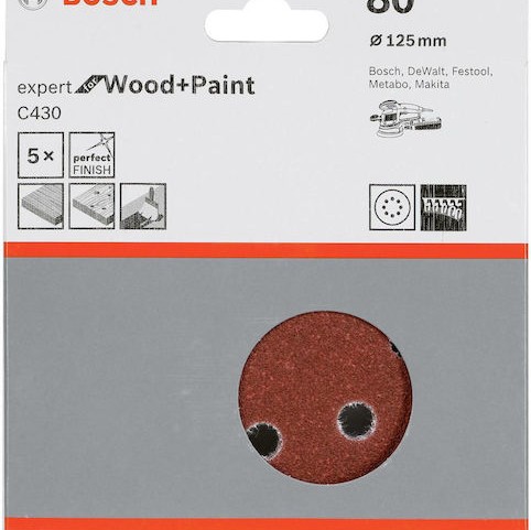 Bosch C430 Φύλλο Λείανσης Έκκεντρου Τριβείου K80 με Τρύπες 125x125mm Σετ 5τμχ