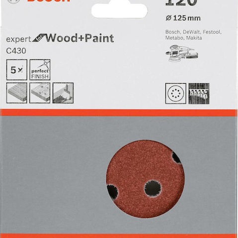 Bosch Φύλλο Λείανσης Έκκεντρου Τριβείου K120 με Τρύπες 125x125mm Σετ 5τμχ