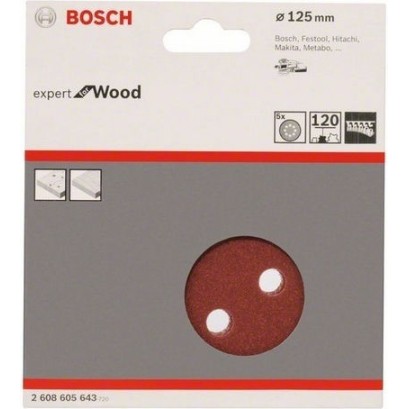 Bosch Φύλλο Λείανσης Έκκεντρου Τριβείου K120 με Τρύπες 125x125mm Σετ 5τμχ