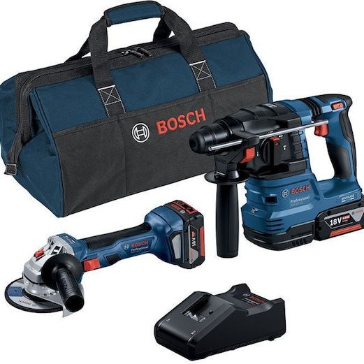 Bosch Σετ Γωνιακός Τροχός & Πιστολέτο Brushless 18V με 2 Μπαταρίες 4Ah και Θήκη