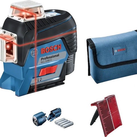 Bosch GLL 3-80 C Professional Αυτορυθμιζόμενο Γραμμικό Αλφάδι Laser Κόκκινης Δέσμης 12V με Εύρος Εργασίας 30m