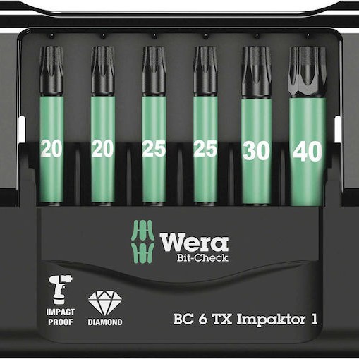 Wera Σετ 6 Μύτες Κατσαβιδιού Impaktor Bit-Check TX