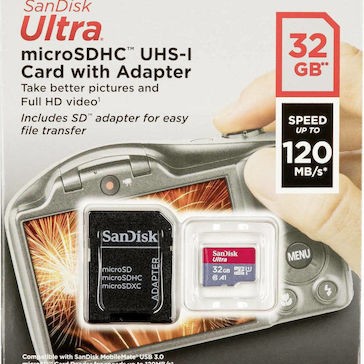 Sandisk Ultra microSDHC 32GB U1 A1 with Adapter Camera