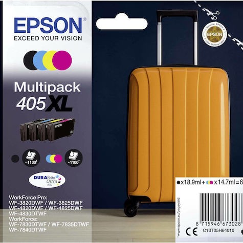 Epson 405XL Γνήσιο Πακέτο 4 Μελανιών Εκτυπωτή InkJet Κίτρινο / Κυανό / Ματζέντα / Μαύρο (C13T05H64010)