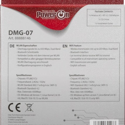 Inter-Tech DMG-07 Ασύρματος USB Αντάπτορας Δικτύου 650Mbps