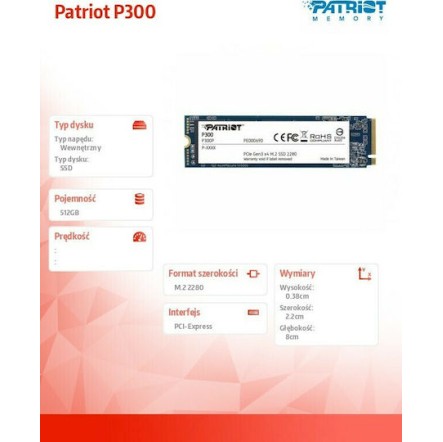 Patriot P300 SSD 512GB M.2 NVMe PCI Express 3.0