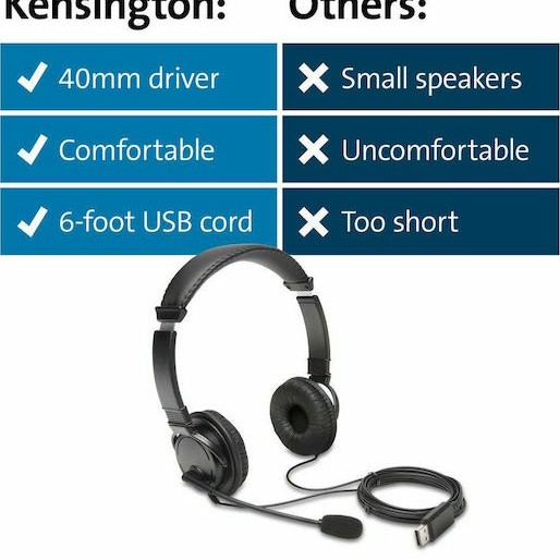 Kensington On Ear Multimedia Ακουστικά με μικροφωνο και σύνδεση USB-A K97601WW