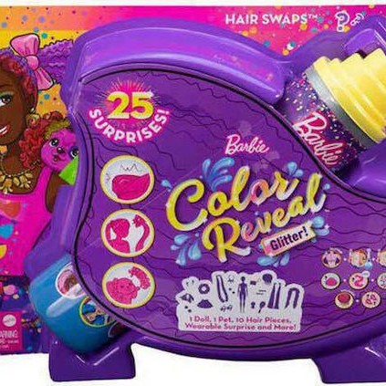 Barbie Hair Swaps Glittery Blue Κούκλα Color Reveal για 3+ Ετών