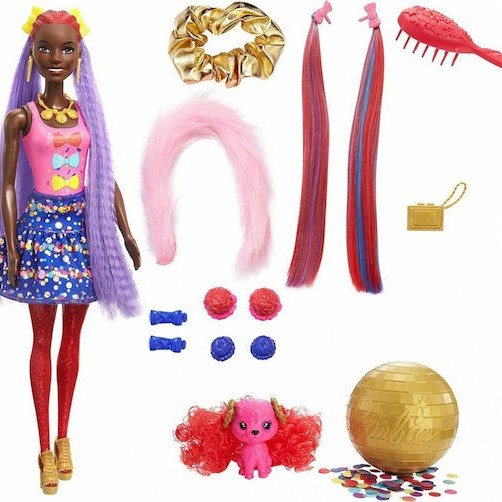 Barbie Hair Swaps Glittery Blue Κούκλα Color Reveal για 3+ Ετών